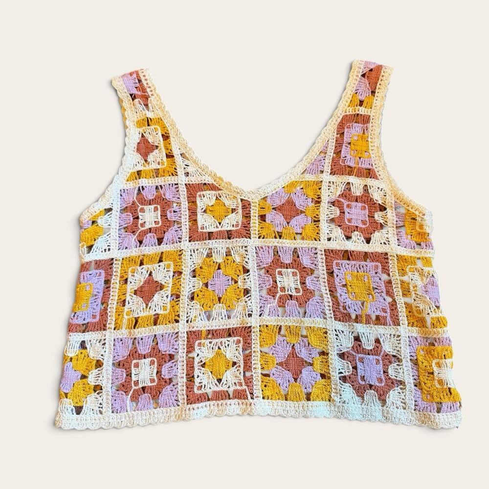 Multicolored crochet patchwork cropped tank